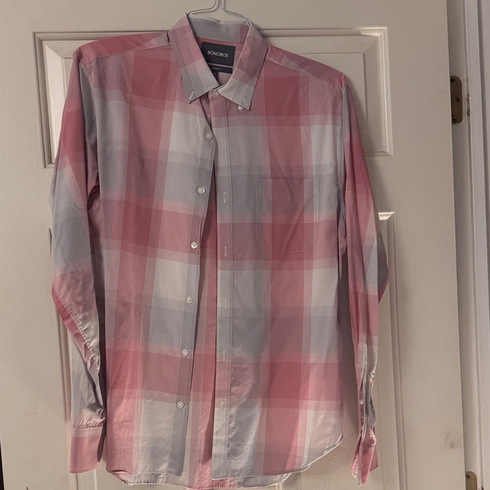 Bonobos Men's Pink and White Checkered Shirt